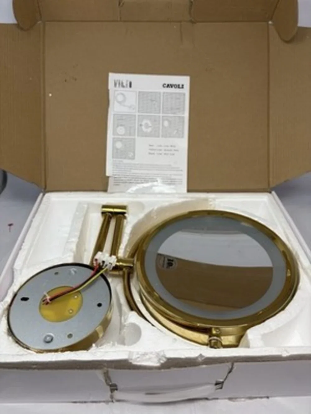 10x Magnifying Mirror with Light Wall Mounted With Polished Gold Tone Hard Wire